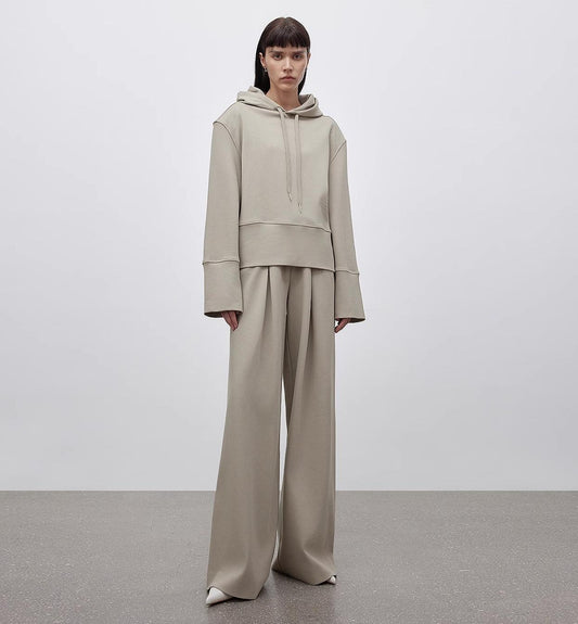 Structured Minimalist Wide Shoulder Hooded Elevated Loungewear Set
