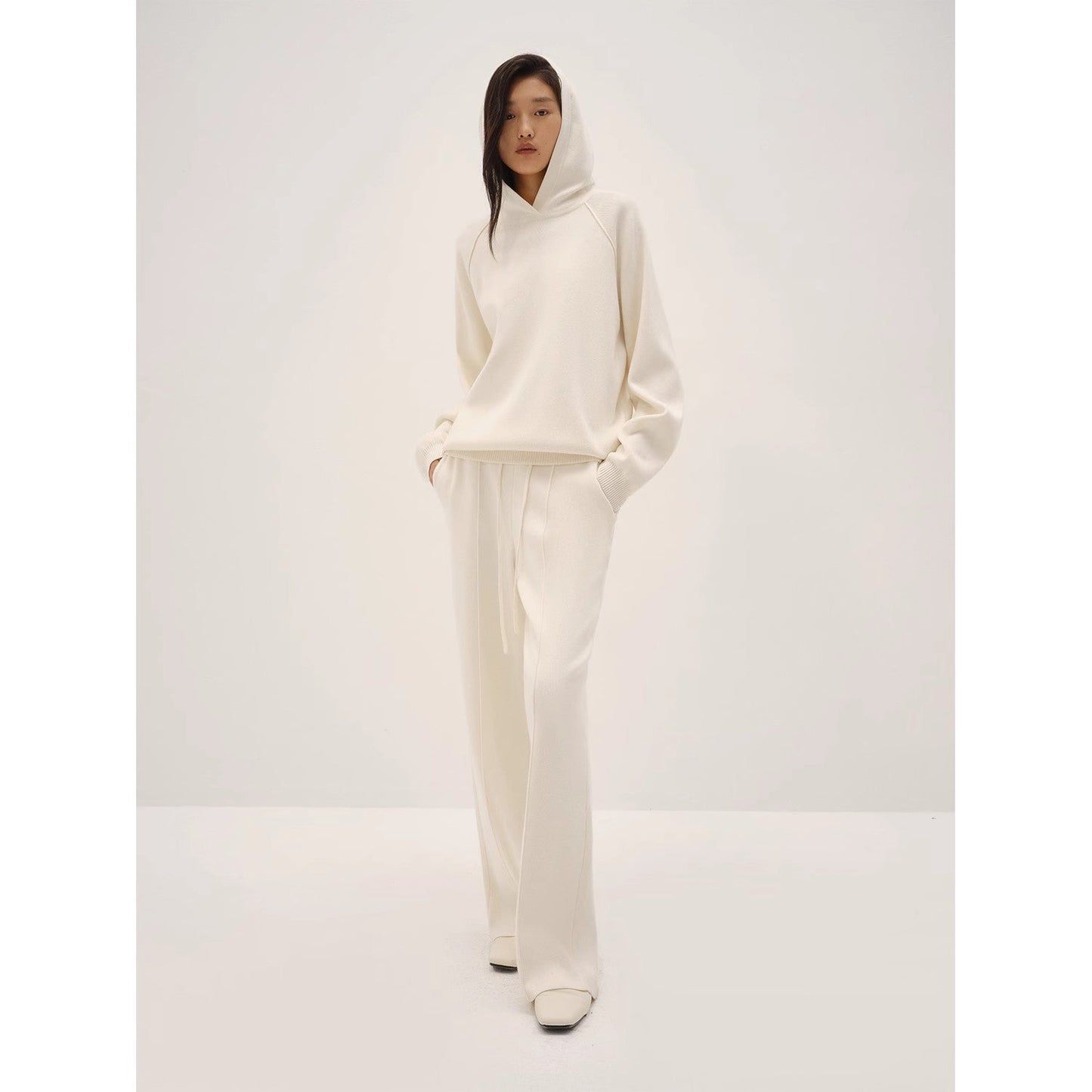 Basolan Wool Blend Loose Straightleg Pleated Trousers