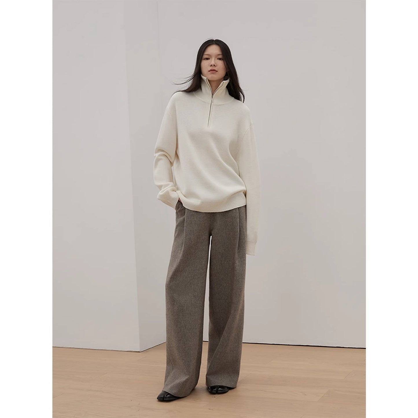 Merino Wool Oversized Classic Quarter-Zip Pullover