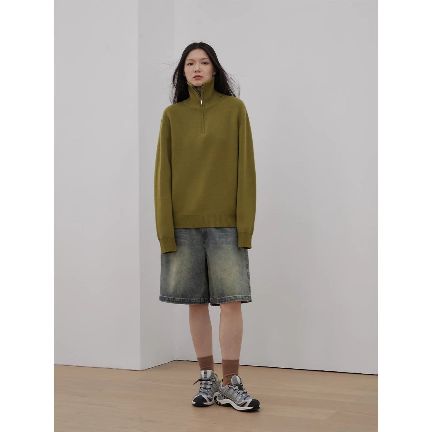 Merino Wool Oversized Classic Quarter-Zip Pullover