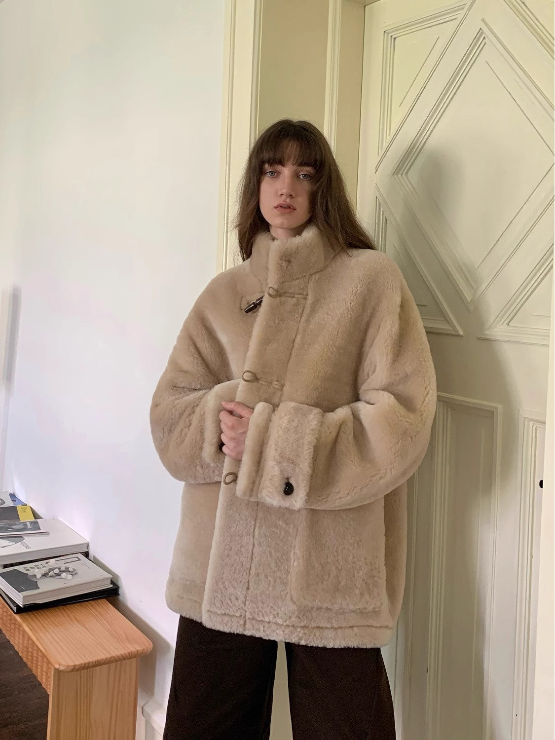 Spanish Velvet and Merino Wool Coat With Standing Collar