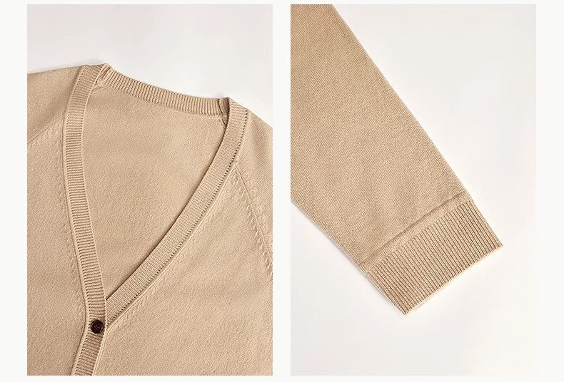 Australian Merino Wool Loose V-Neck Wool Knitted Cardigan