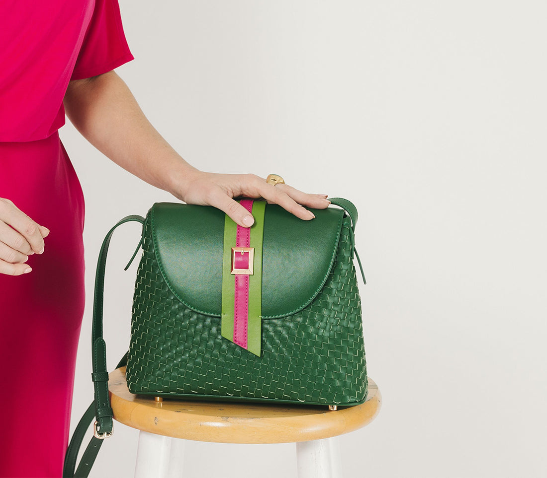 KATE - Green Vegan Basket Weave Bag  | Ethically-Made