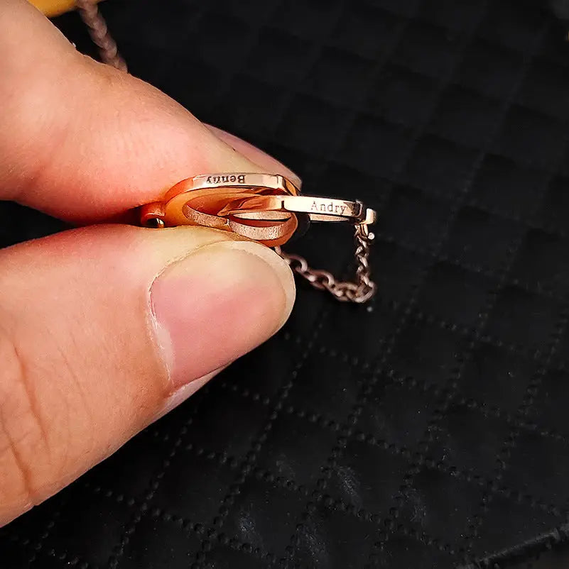 Double Heart Name Necklace - Couples Necklace