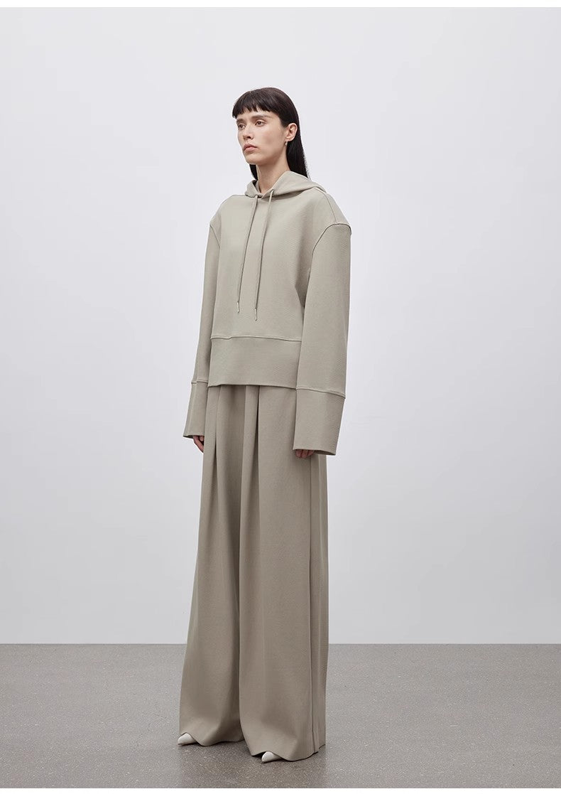 Structured Minimalist Wide Shoulder Hooded Elevated Loungewear Set