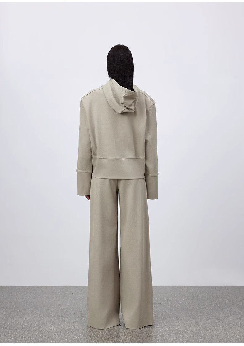Structured Minimalist Wide Shoulder Hooded Elevated Loungewear Set