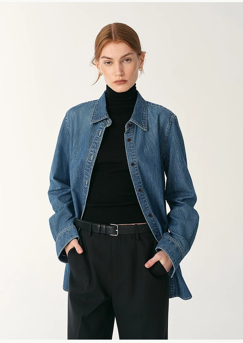 Italian Imported BERTO Denim Classic Old Money Style Lapel Shirt