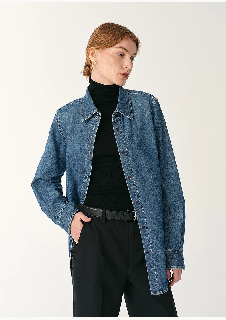 Italian Imported BERTO Denim Classic Old Money Style Lapel Shirt