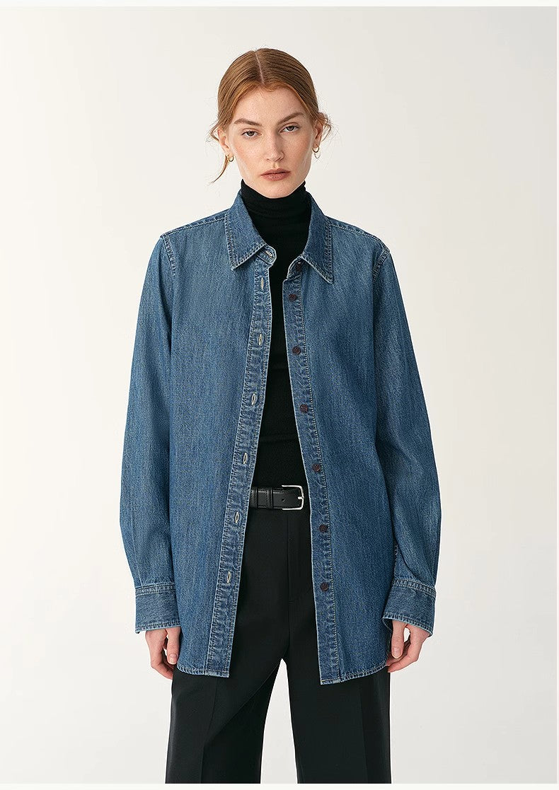 Italian Imported BERTO Denim Classic Old Money Style Lapel Shirt