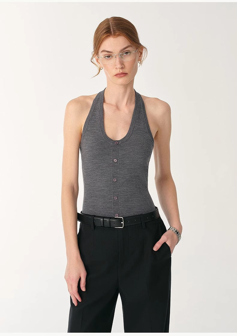 Machine- Washable German Wool Halter Neck Bodysuit