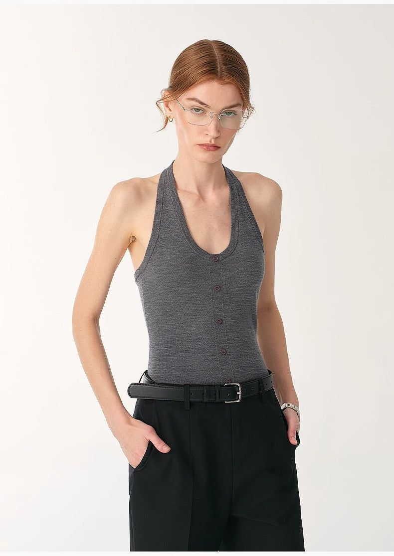 Machine- Washable German Wool Halter Neck Bodysuit