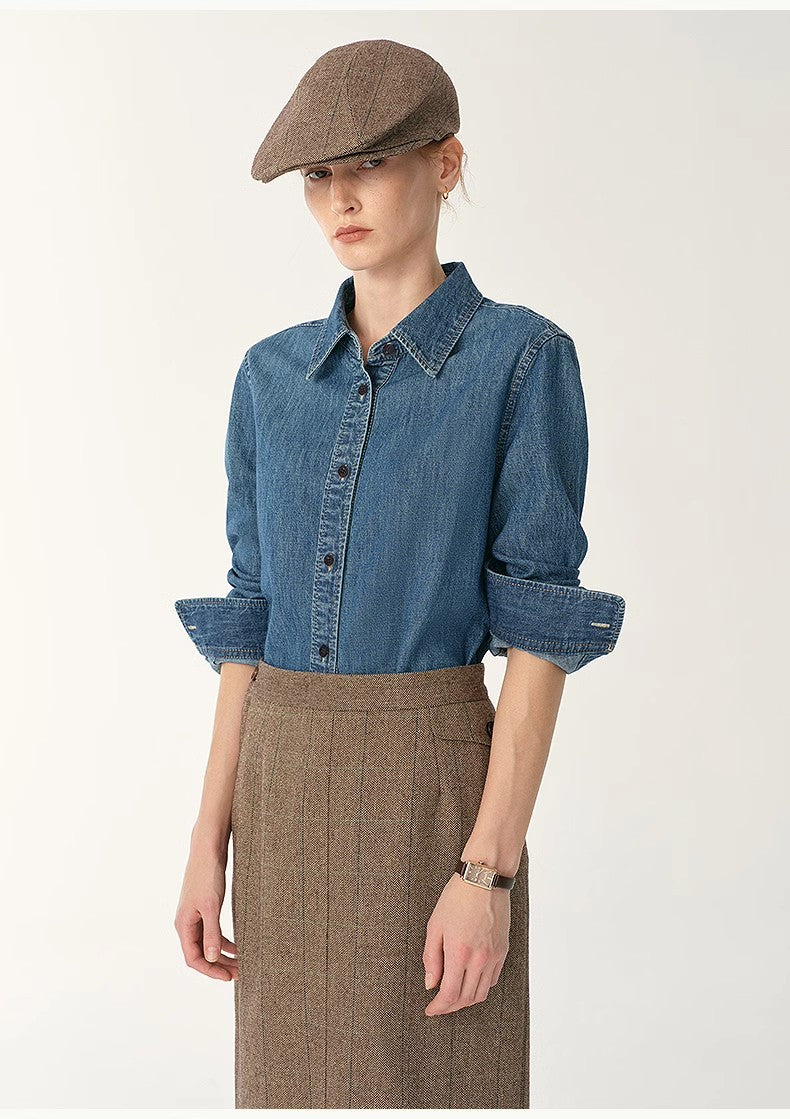 Italian Imported BERTO Denim Classic Old Money Style Lapel Shirt