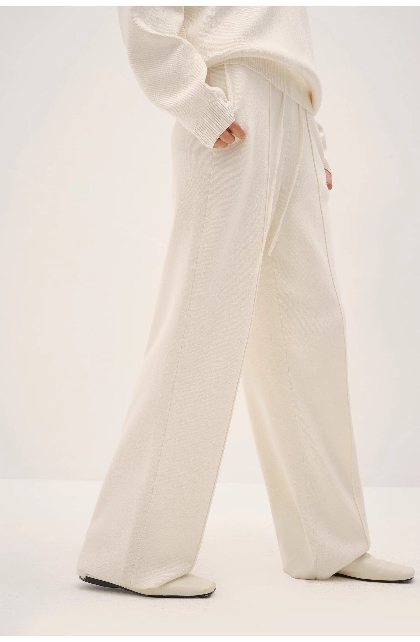 Basolan Wool Blend Loose Straightleg Pleated Trousers