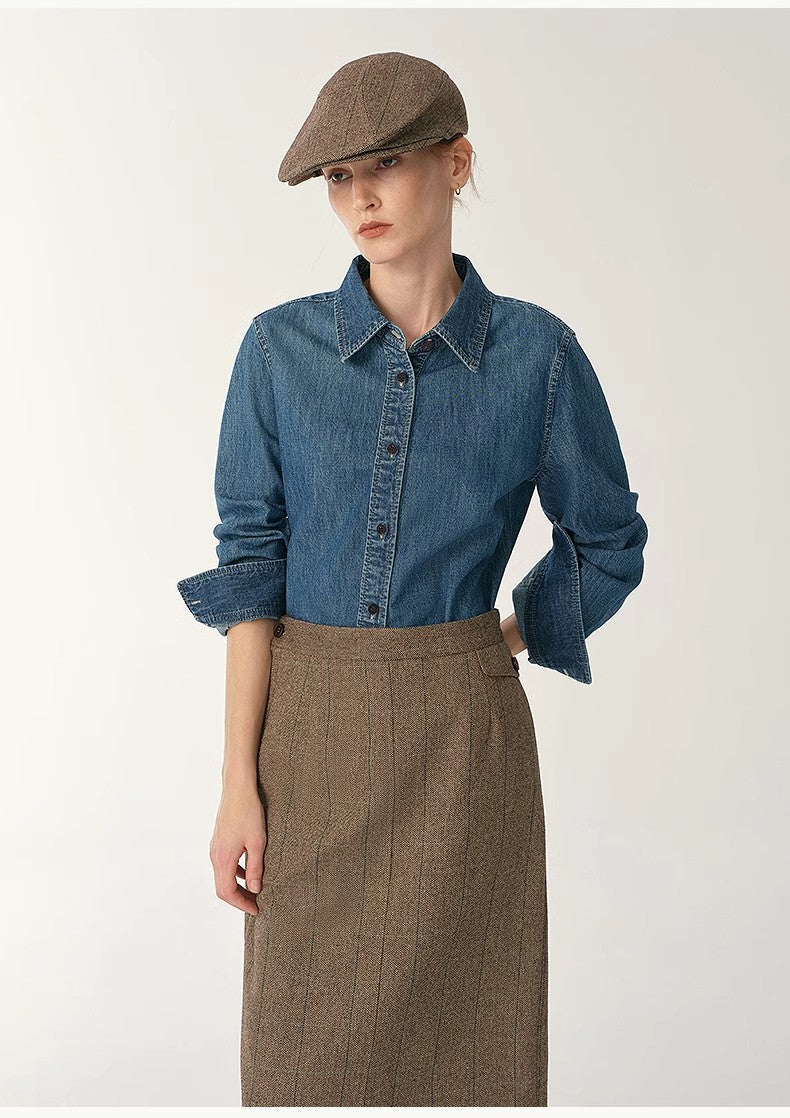 Italian Imported BERTO Denim Classic Old Money Style Lapel Shirt