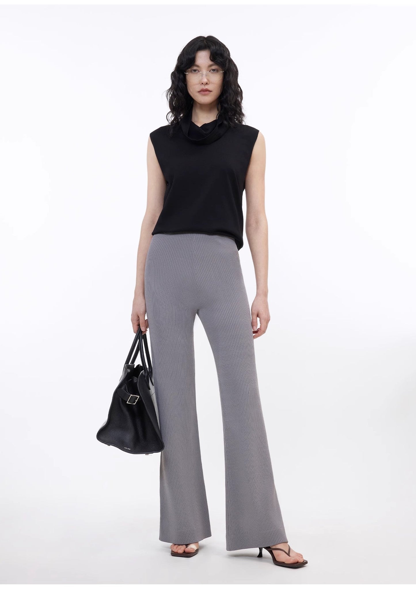 Knitted Bootcut Pinstriped Casual Trousers