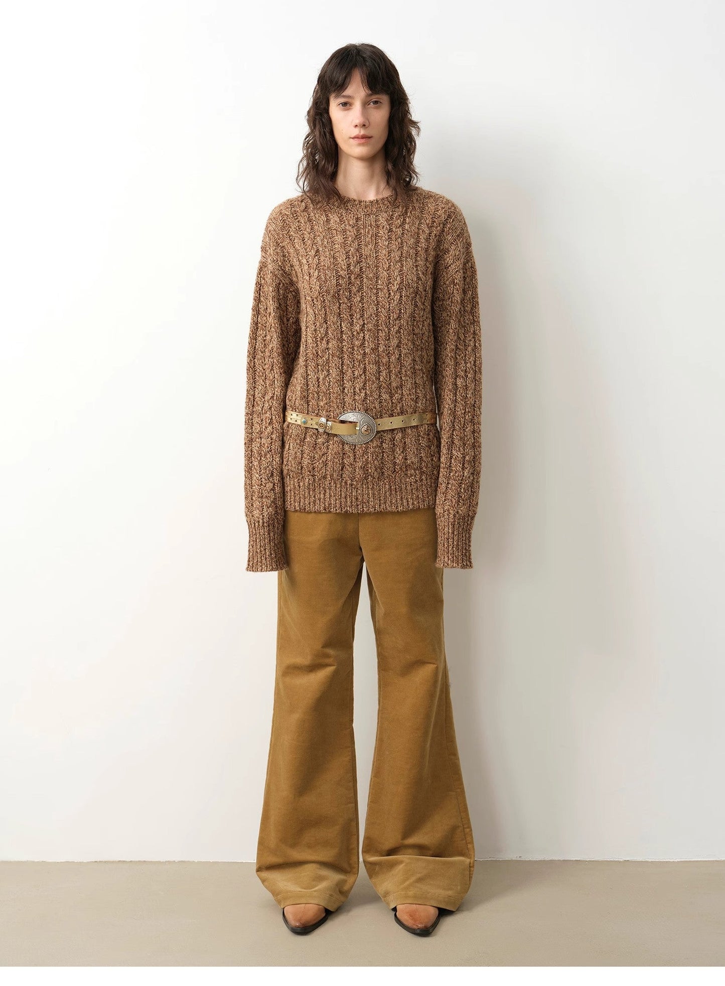 Wide-Shoulder Cape Sleeve Cable-Knit Wool Blend Sweater