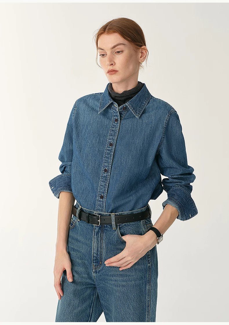 Italian Imported BERTO Denim Classic Old Money Style Lapel Shirt