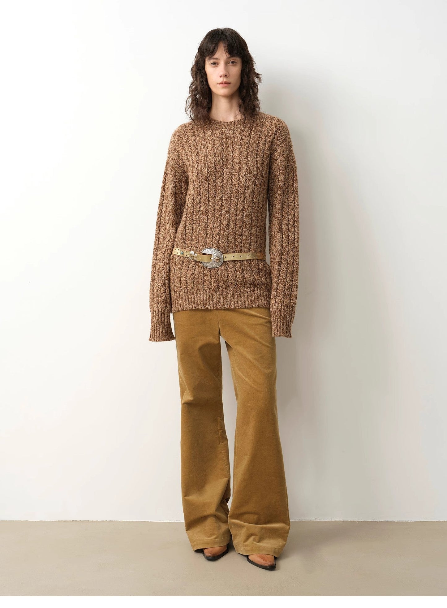 Wide-Shoulder Cape Sleeve Cable-Knit Wool Blend Sweater
