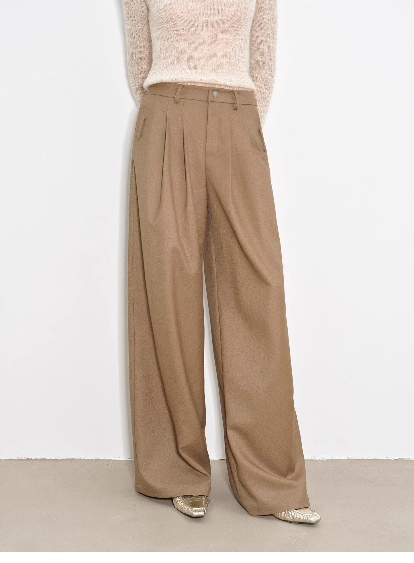Drapey Wide-Leg Mid-Low Waist Single-Pleat Trouser