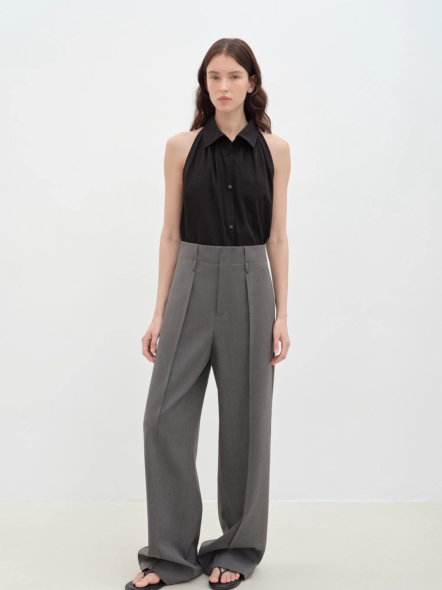 Imported Pure Cotton Stand-Up Collar Oversized Sleeveless Blouse