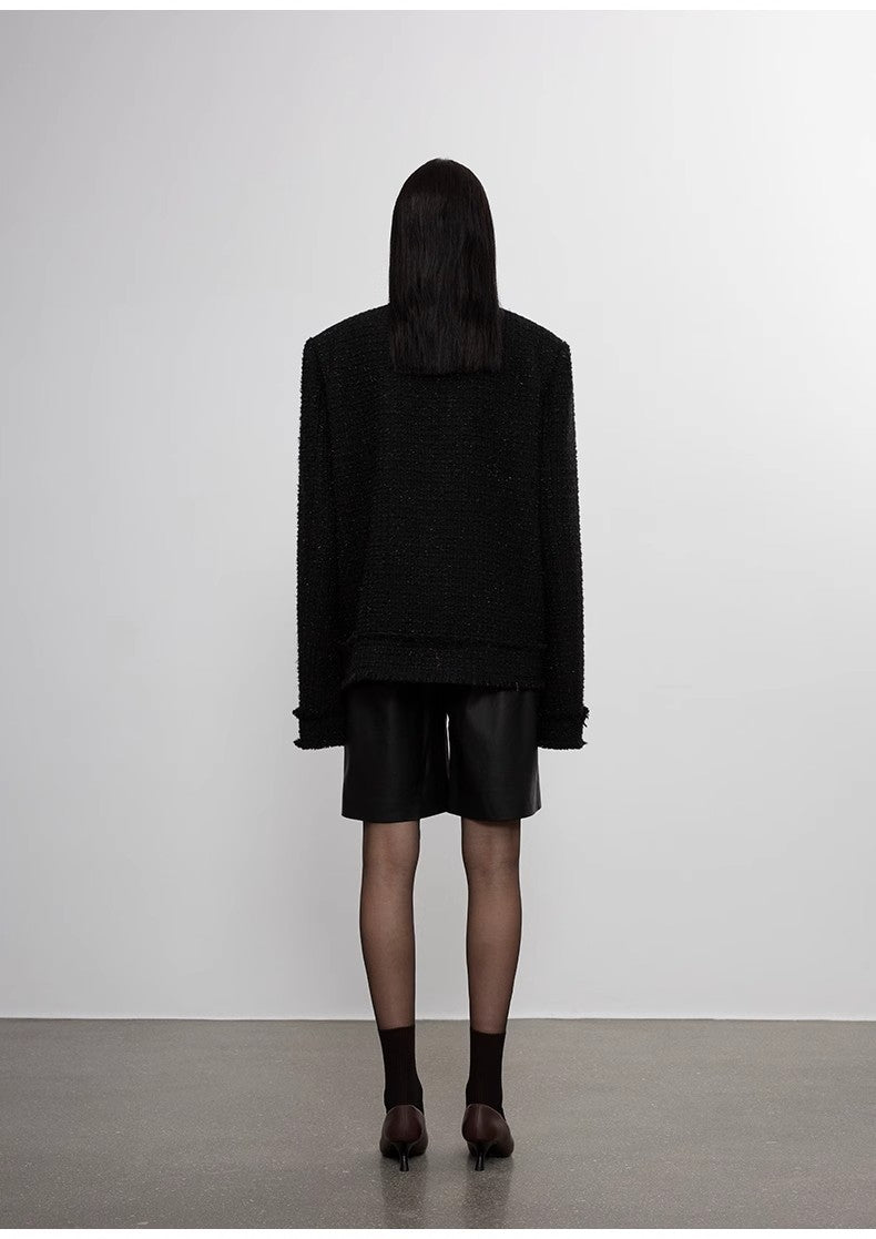 Iconic Heavy New Zealand Wool Elegant Blazer Jacket with Textured Trim