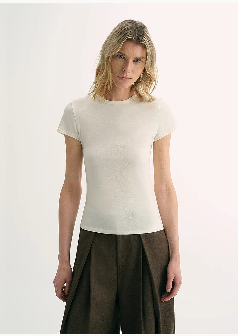 LINDIS New Zealand Wool Mulberry Silk Classic Short-Sleeved Round Neck T-Shirt