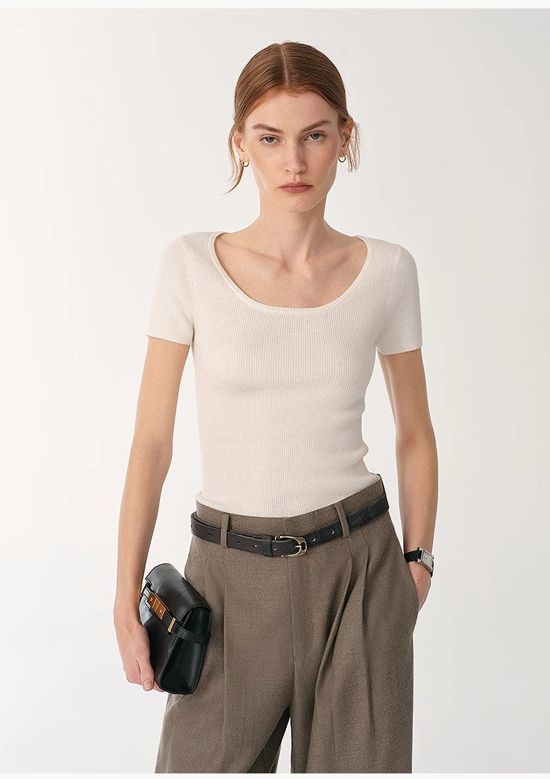 LINDIS New Zealand Wool Mulberry Silk Classic Short-Sleeved Round Neck T-Shirt