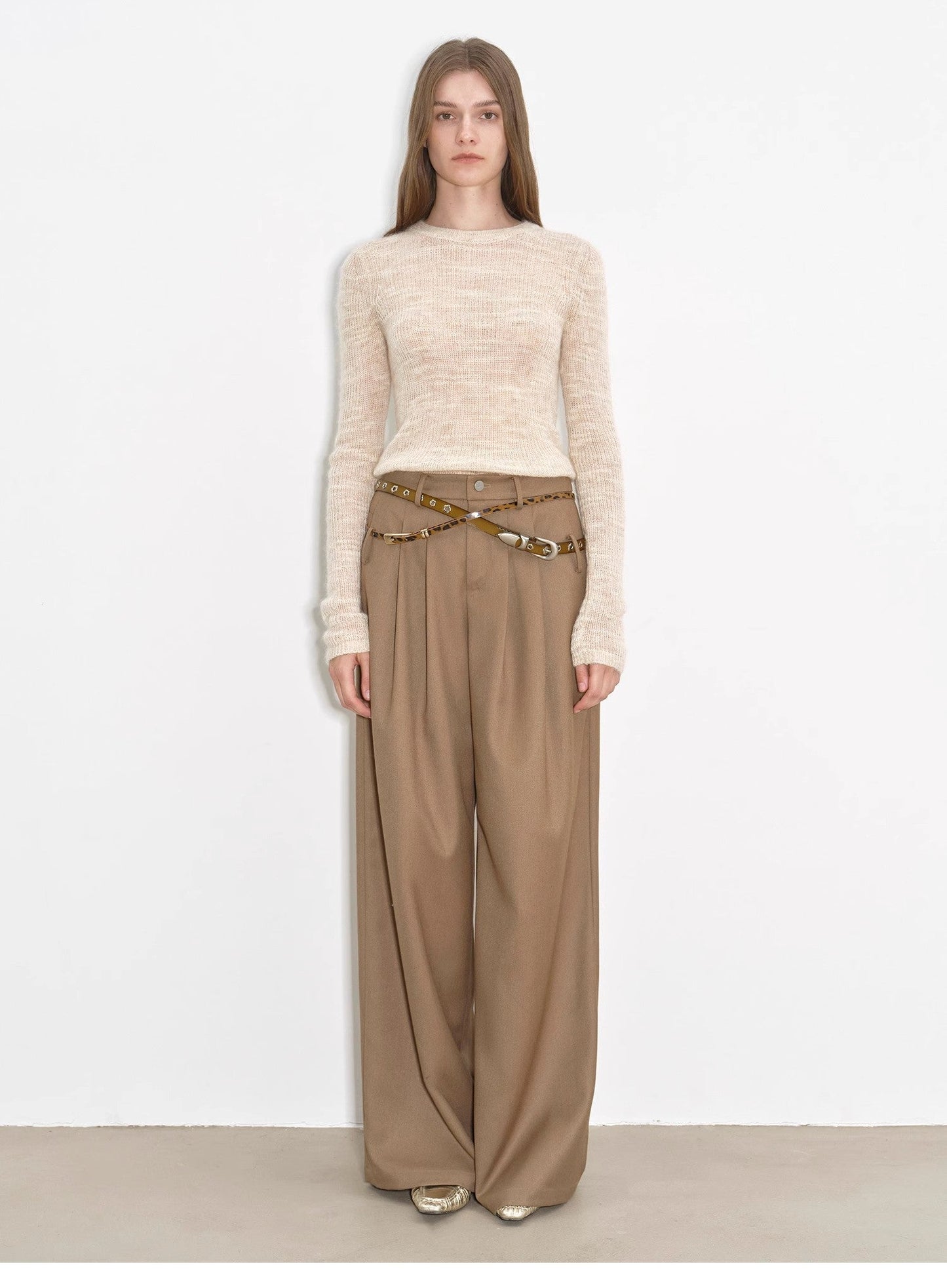 Drapey Wide-Leg Mid-Low Waist Single-Pleat Trouser