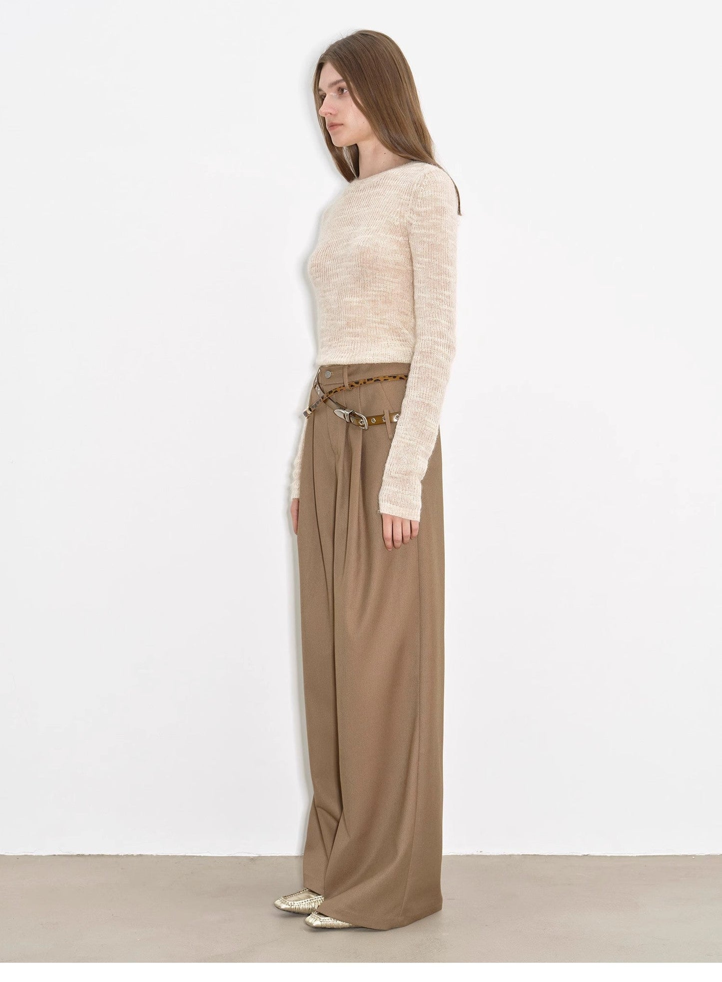Drapey Wide-Leg Mid-Low Waist Single-Pleat Trouser