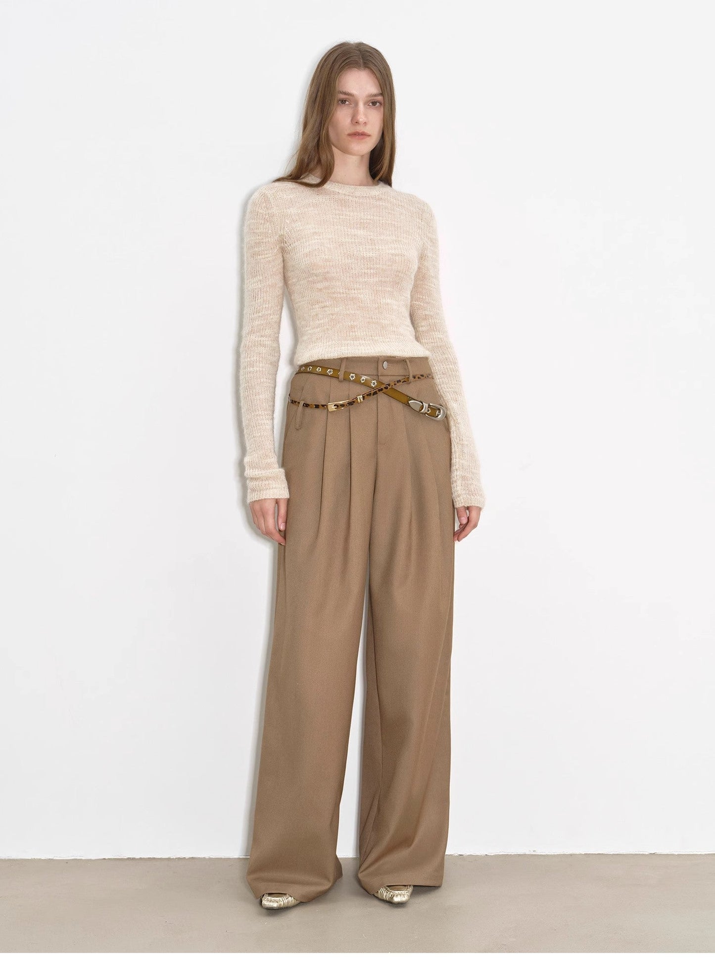 Drapey Wide-Leg Mid-Low Waist Single-Pleat Trouser