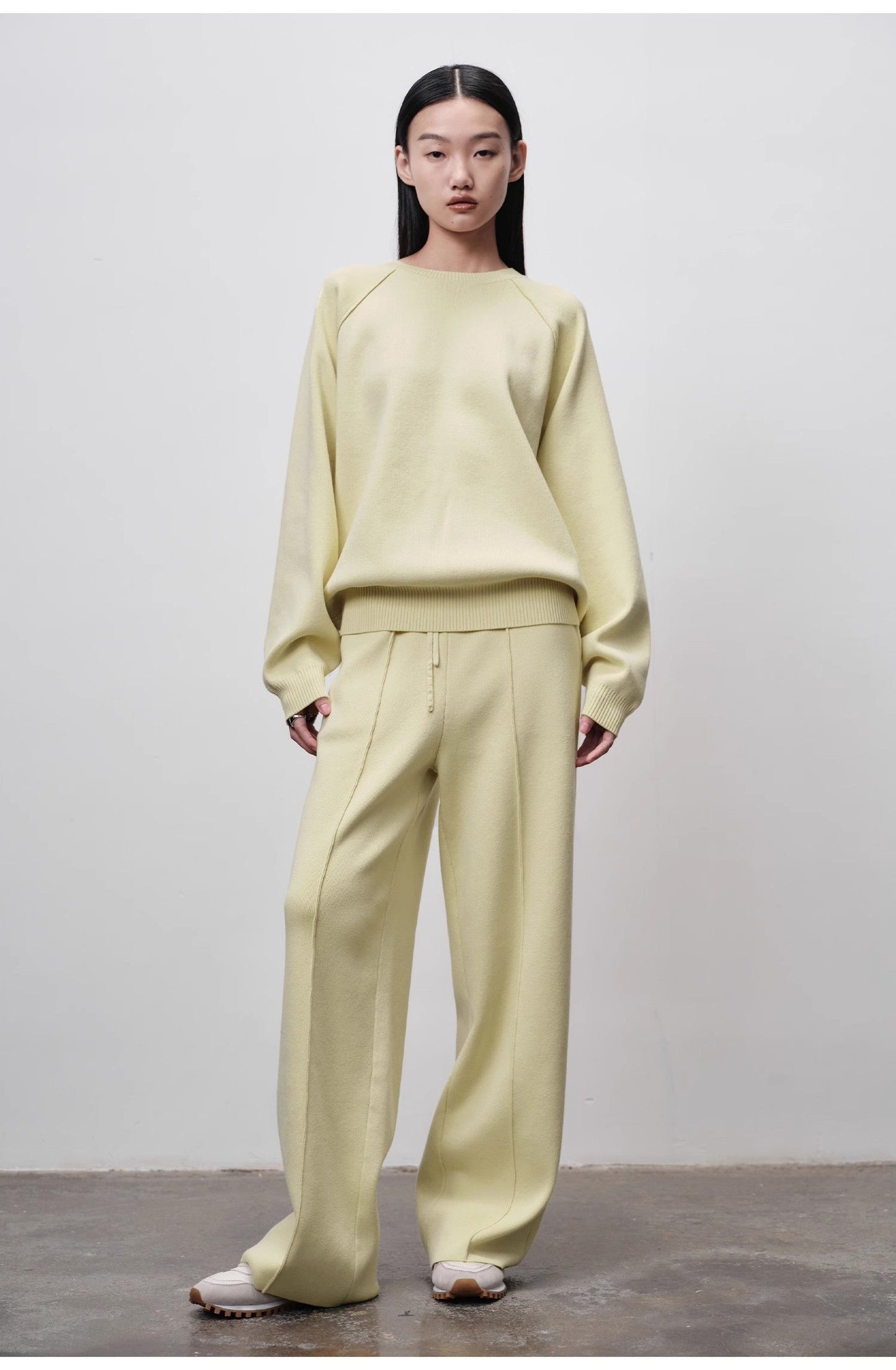 Basolan Wool Blend Loose Straightleg Pleated Trousers