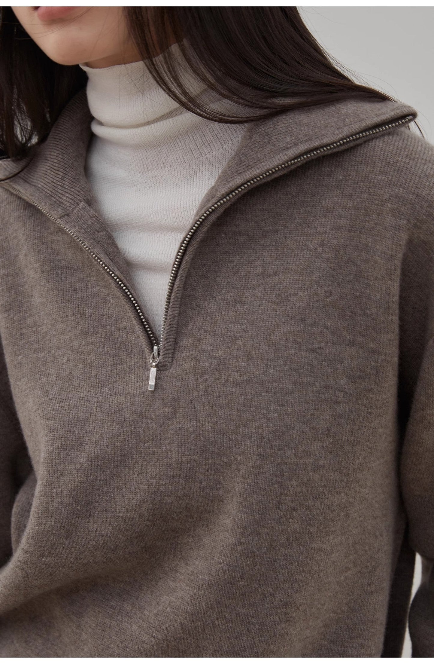 Merino Wool Oversized Classic Quarter-Zip Pullover