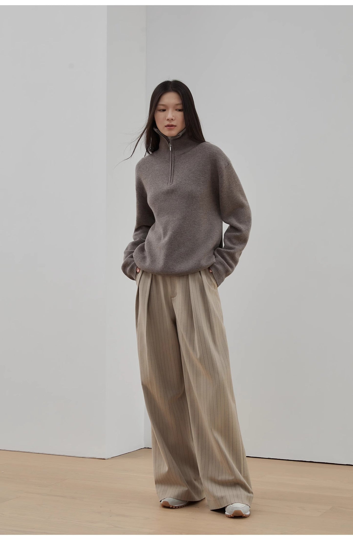 Merino Wool Oversized Classic Quarter-Zip Pullover