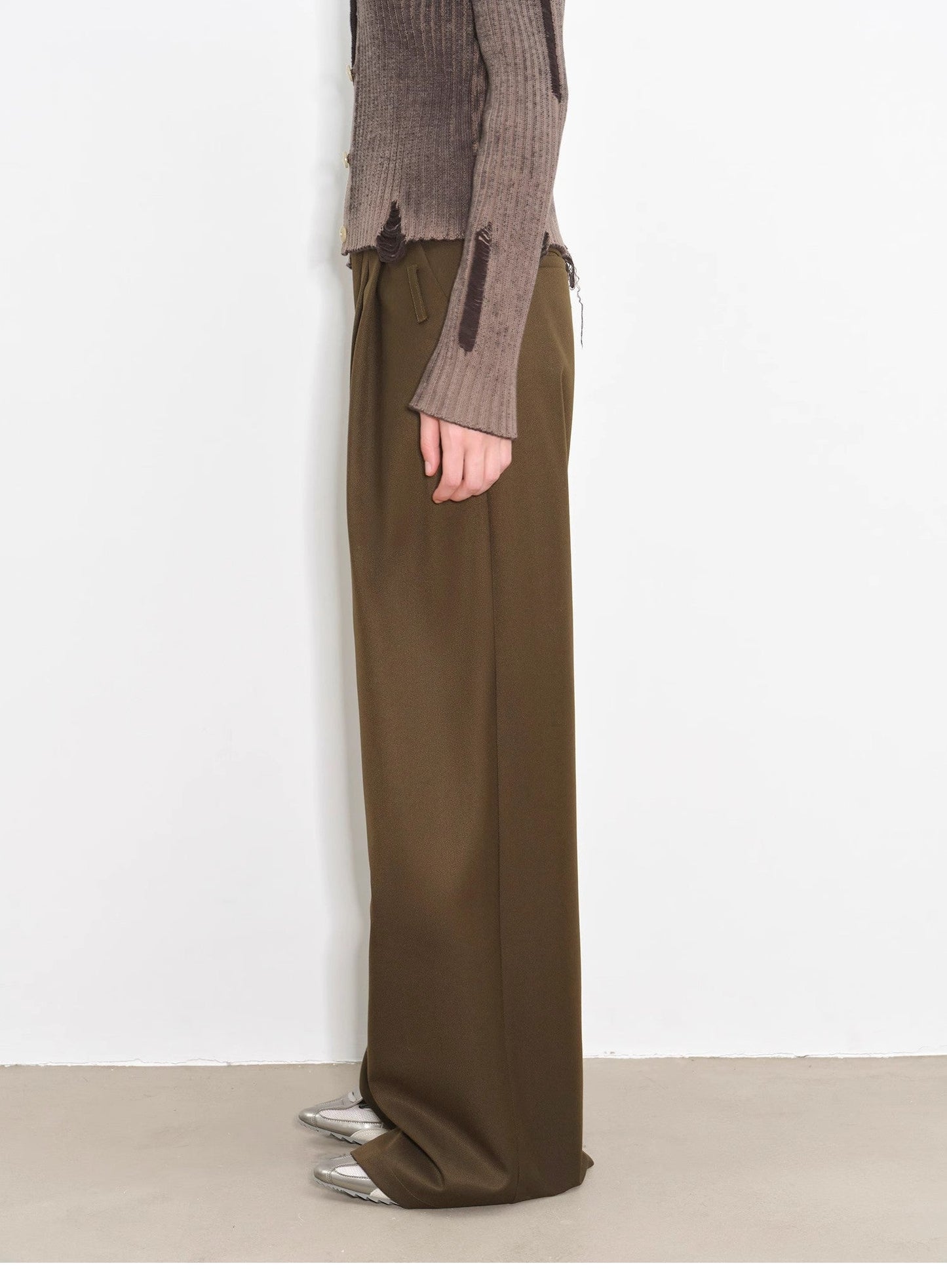 Drapey Wide-Leg Mid-Low Waist Single-Pleat Trouser