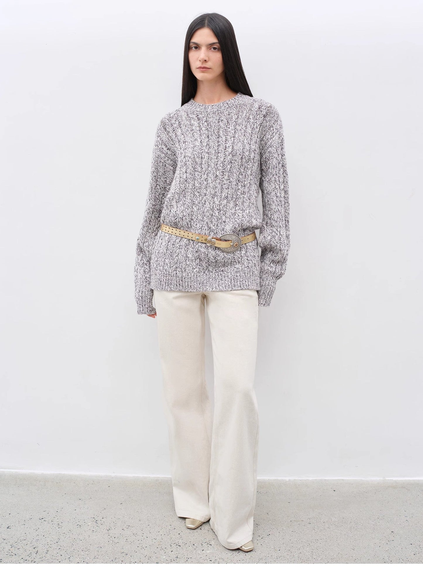 Wide-Shoulder Cape Sleeve Cable-Knit Wool Blend Sweater