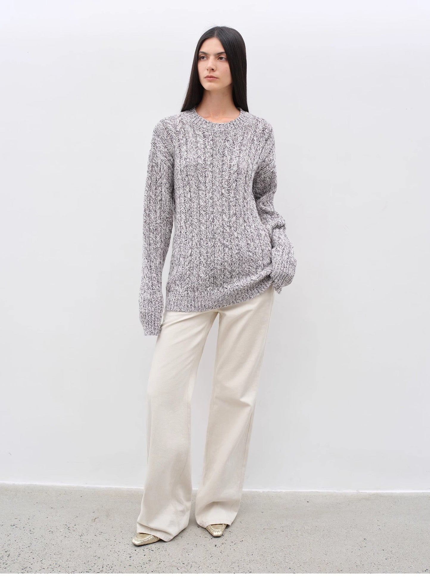 Wide-Shoulder Cape Sleeve Cable-Knit Wool Blend Sweater
