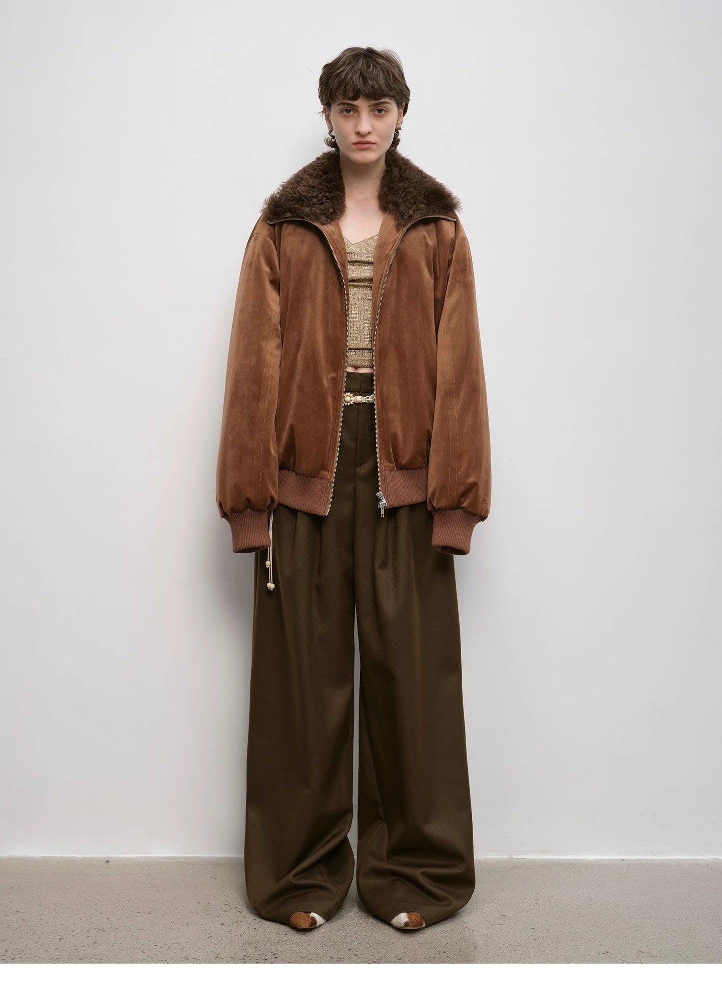 Drapey Wide-Leg Mid-Low Waist Single-Pleat Trouser