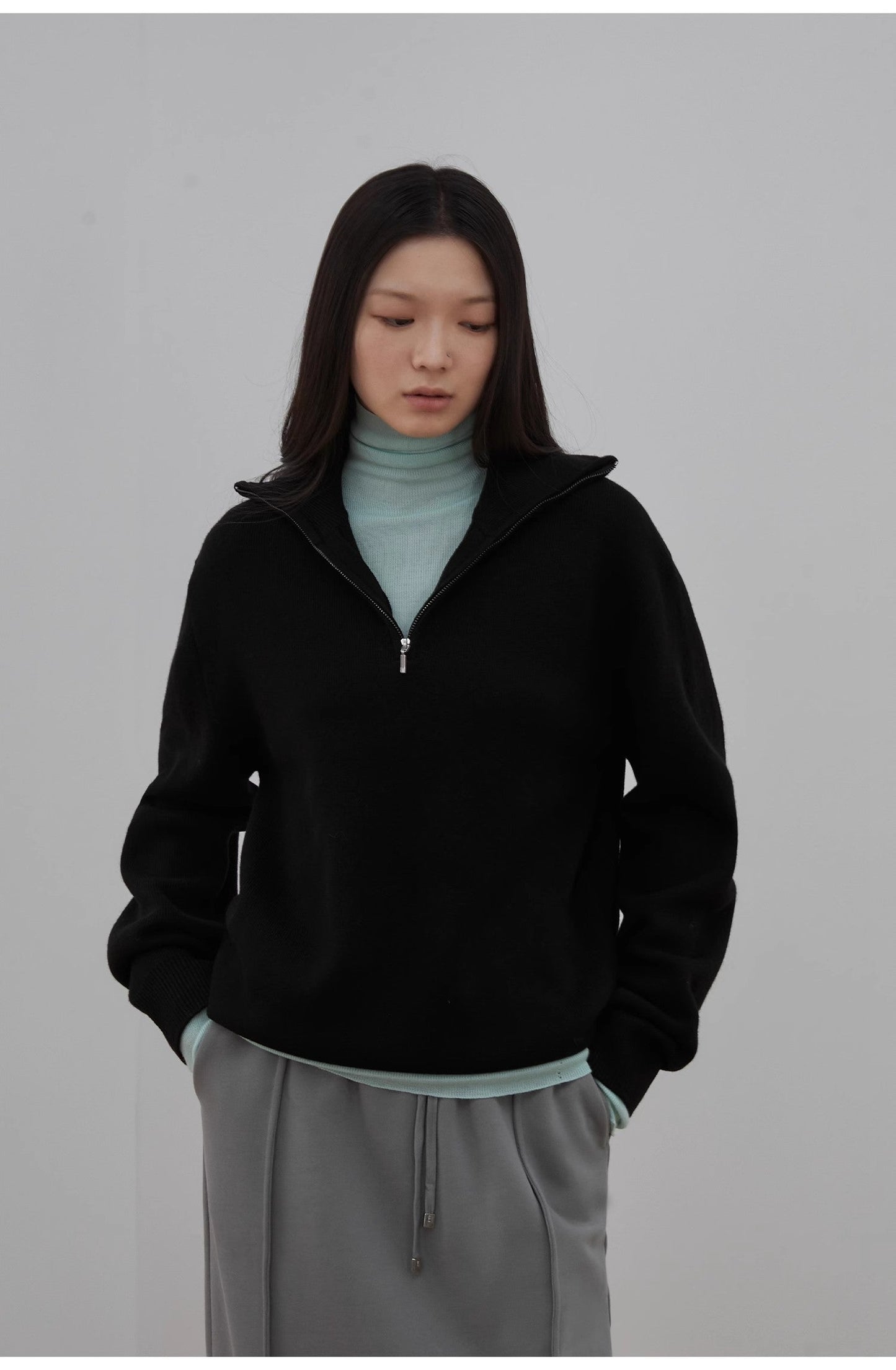 Merino Wool Oversized Classic Quarter-Zip Pullover