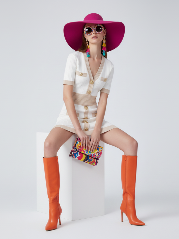 Ice Silk Knit Dress With Gold Buckle V-Neck, Upper East Side, BYMANYC New York.