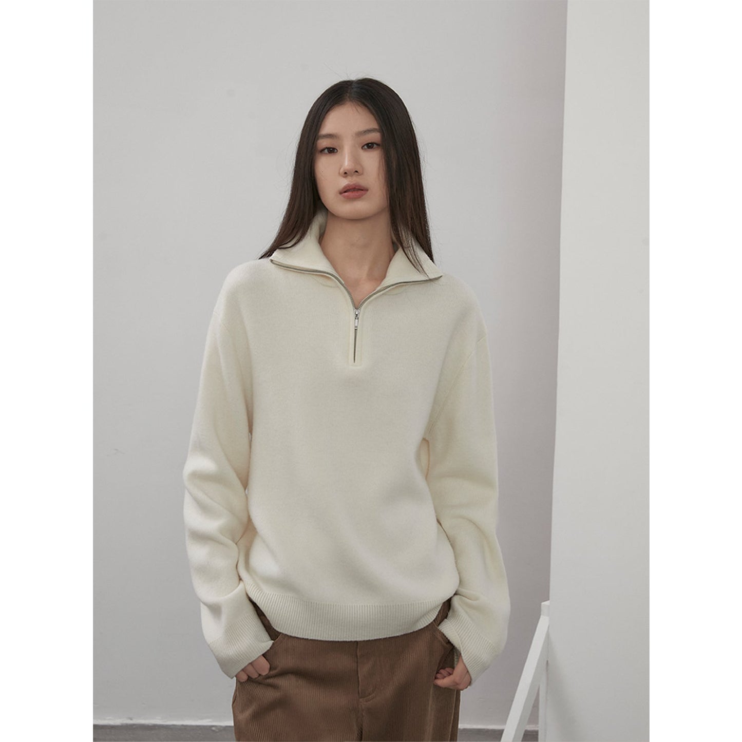 Merino Wool Oversized Classic Quarter-Zip Pullover