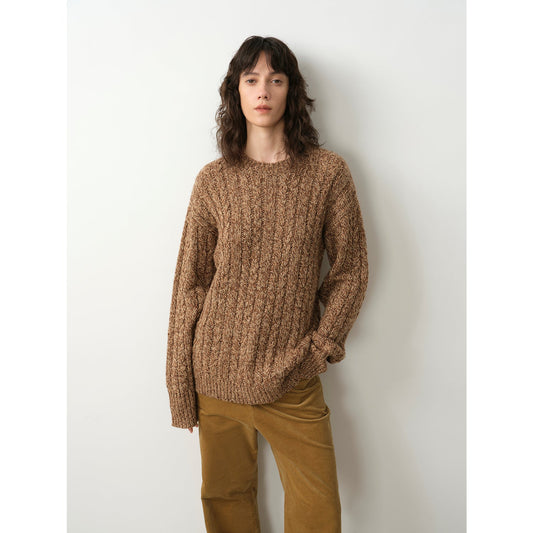 Wide-Shoulder Cape Sleeve Cable-Knit Wool Blend Sweater