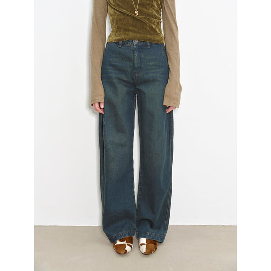 Blue Island Heavy-Duty Distressed, Slim Mid-Rise Curved Knife Cotton Washed Jeans