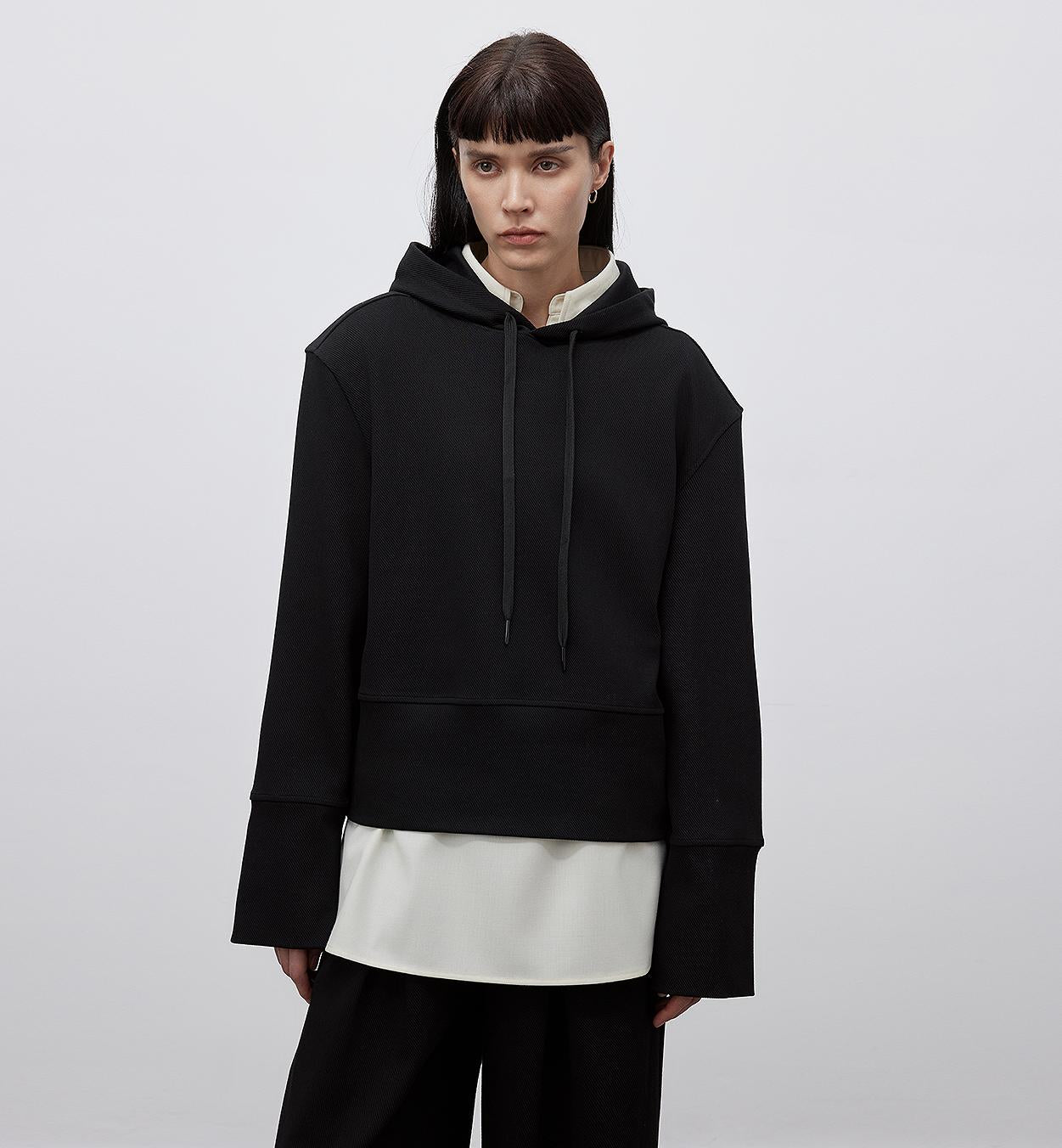 Structured Minimalist Wide Shoulder Hooded Elevated Loungewear Set