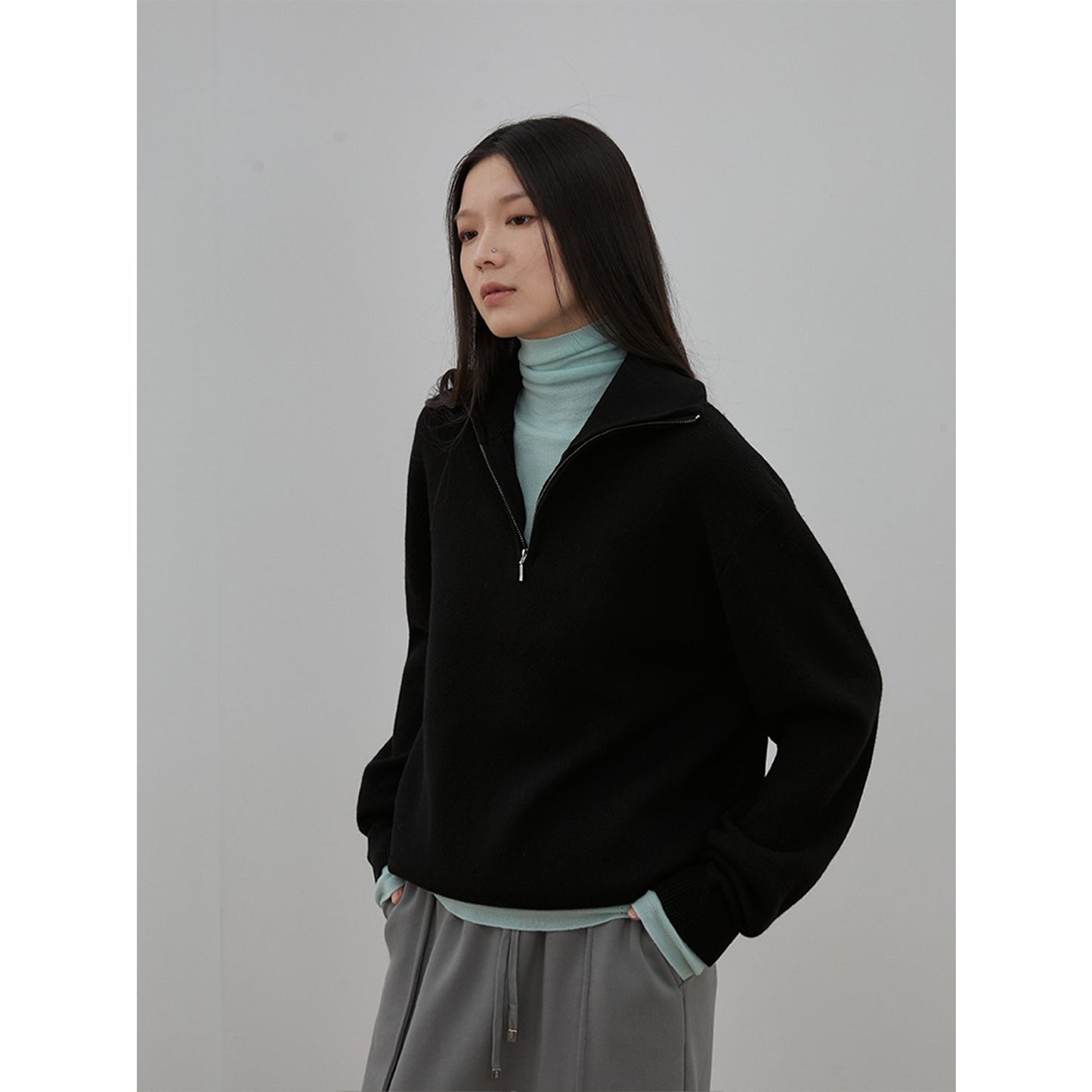 Merino Wool Oversized Classic Quarter-Zip Pullover