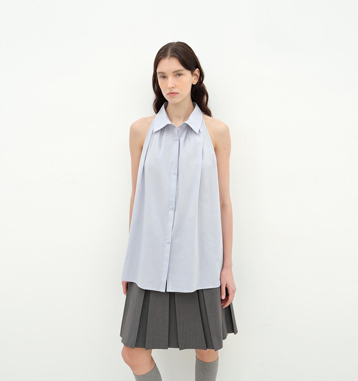 Imported Pure Cotton Stand-Up Collar Oversized Sleeveless Blouse