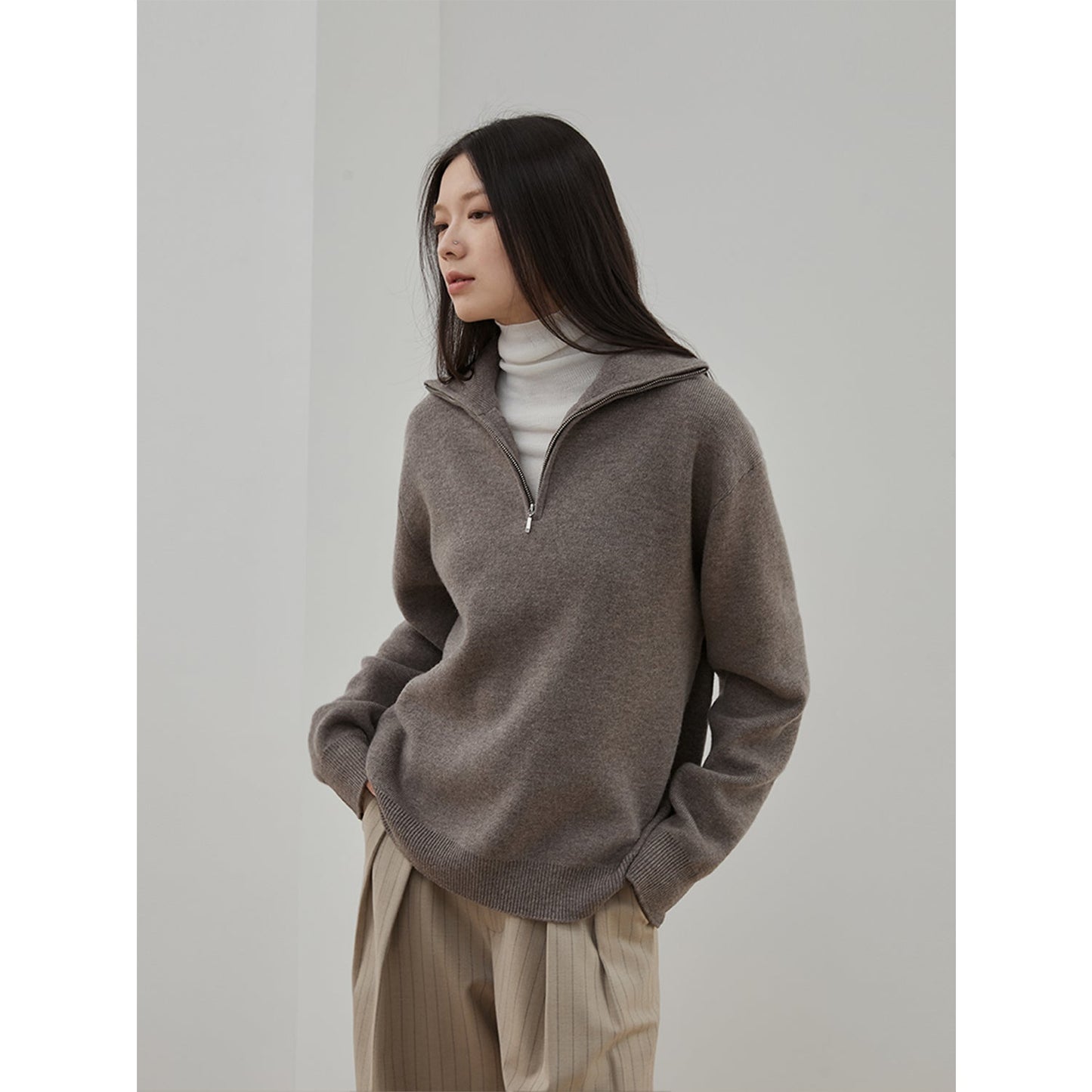 Merino Wool Oversized Classic Quarter-Zip Pullover