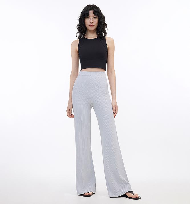 Knitted Bootcut Pinstriped Casual Trousers