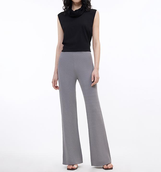 Knitted Bootcut Pinstriped Casual Trousers