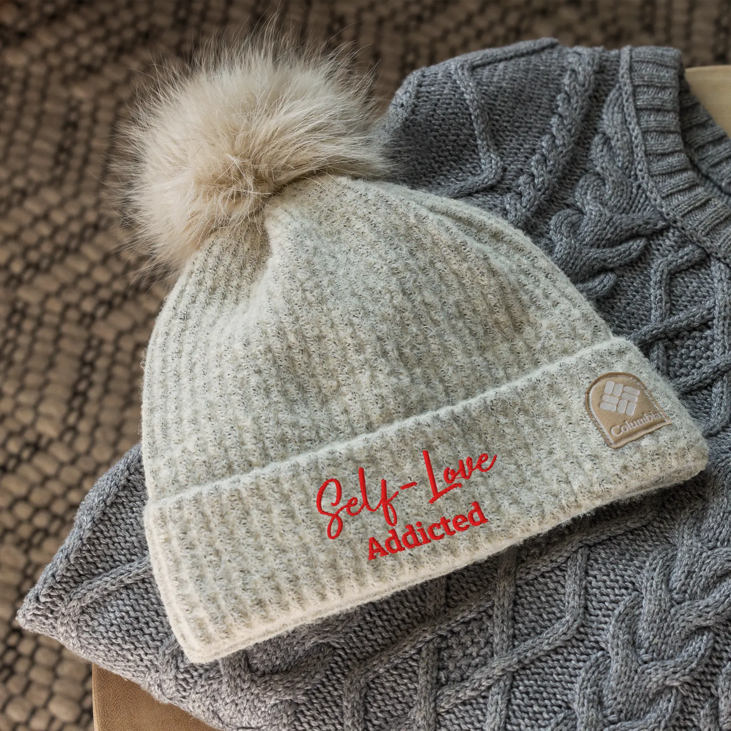 Winter Hats - Self Love Addicted - Columbia Pom-Pom Beanie With Embroidery