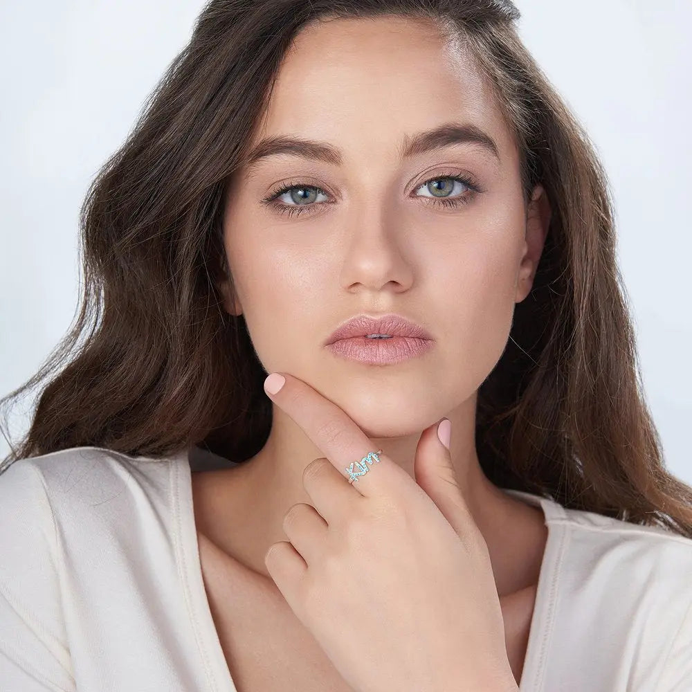 925 Sterling Silver Swarovski Stone Name Ring - Swarovski Stone Ring